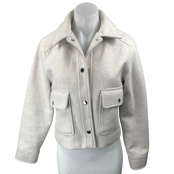 Zara Women's Ivory White Snap Button Down Collar Duster Pea Coat Jacket Size S - Picture 1 of 4